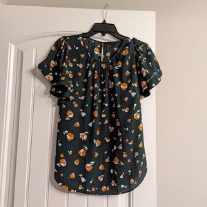 Ann Taylor Green & Orange Floral Blouse